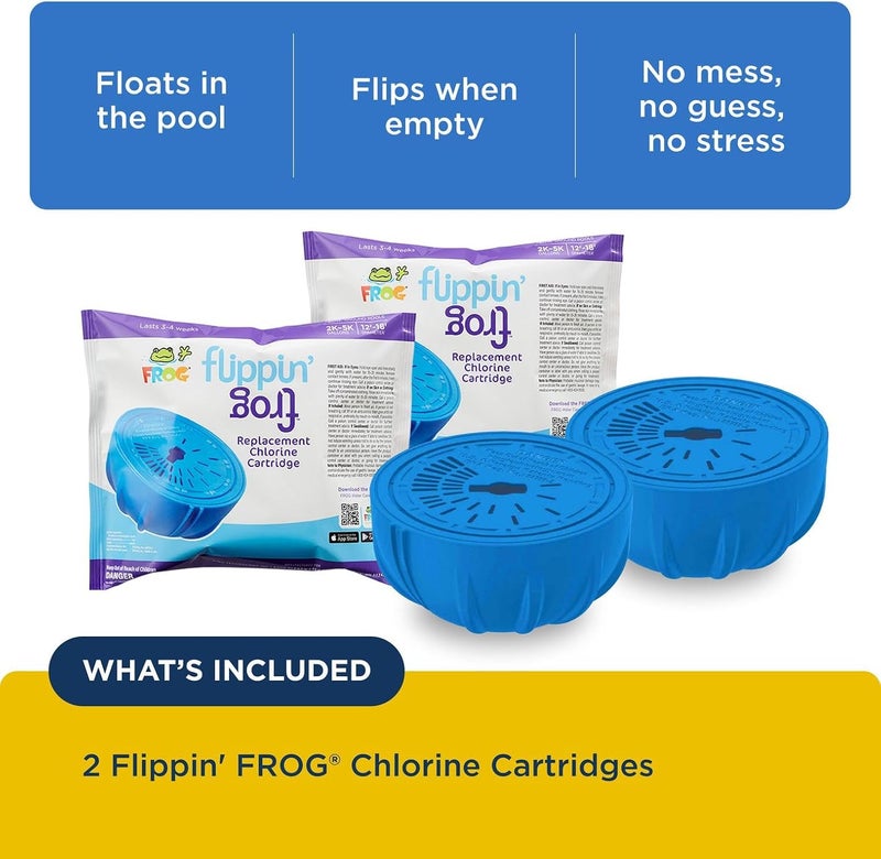 Frog Replacement Chlorine Cartridges for use with Flippin’ Floating Sanitizer System - Prefilled Cartridges Support Easy Pool Maintenance and Cleaner & Clearer Water - 2 Pack - Image 3